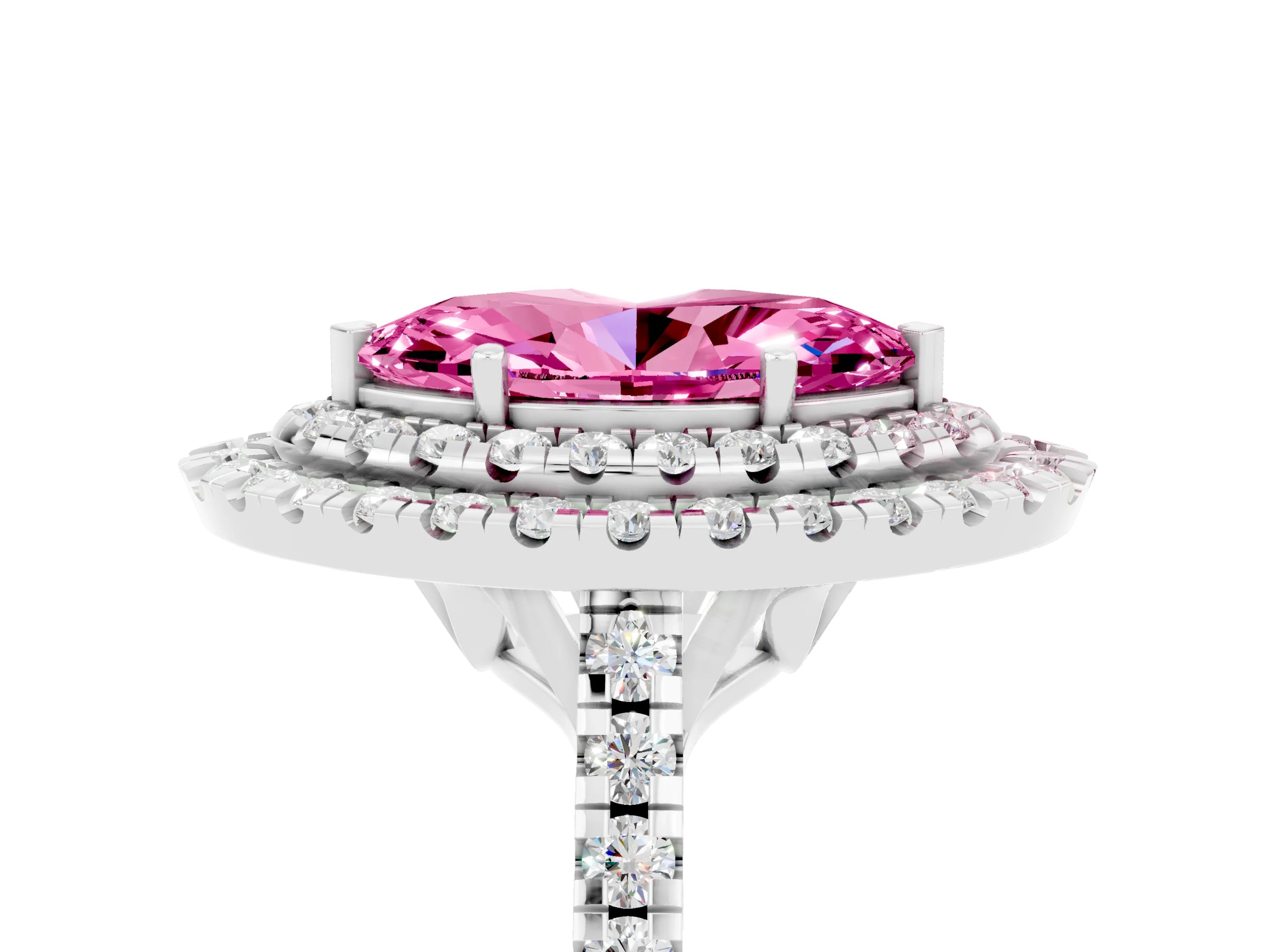 White gold Double Halo Marquise Cut Pink Sapphire Pavé Band with Four-Prong Setting_29