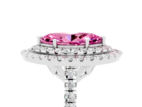 White gold Double Halo Marquise Cut Pink Sapphire Pavé Band with Four-Prong Setting_29