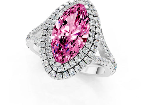 White gold Double Halo Marquise Cut Pink Sapphire Split Shank Engagement Ring with Four-Prong Setting_1