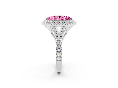 White gold Double Halo Marquise Cut Pink Sapphire Split Shank Engagement Ring with Four-Prong Setting_2