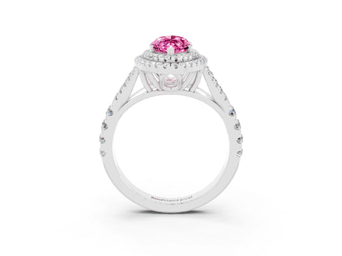 White gold Double Halo Marquise Cut Pink Sapphire Split Shank Engagement Ring with Four-Prong Setting_3