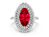 White gold Double Halo Marquise Cut Ruby Pavé Band with Four-Prong Setting