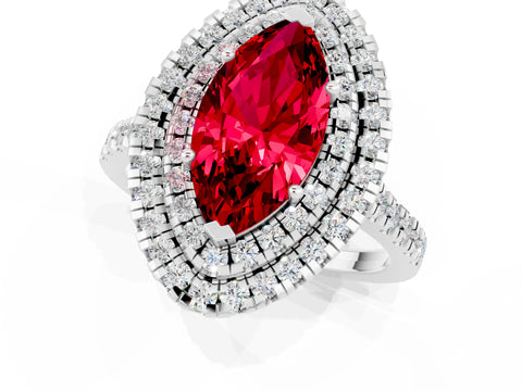 White gold Double Halo Marquise Cut Ruby Pavé Band with Four-Prong Setting_1