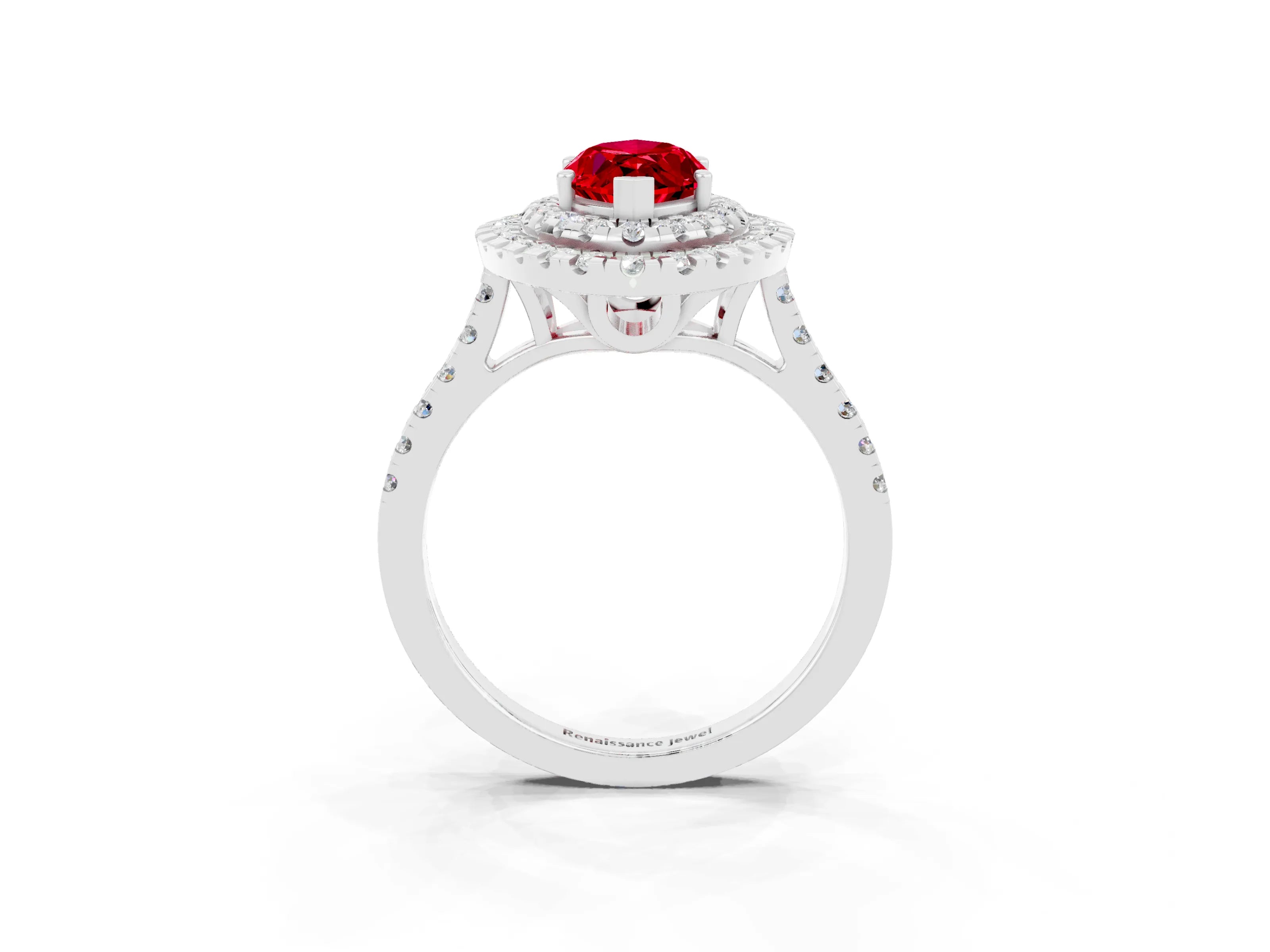 White gold Double Halo Marquise Cut Ruby Pavé Band with Four-Prong Setting_3