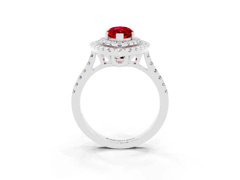 White gold Double Halo Marquise Cut Ruby Pavé Band with Four-Prong Setting_3