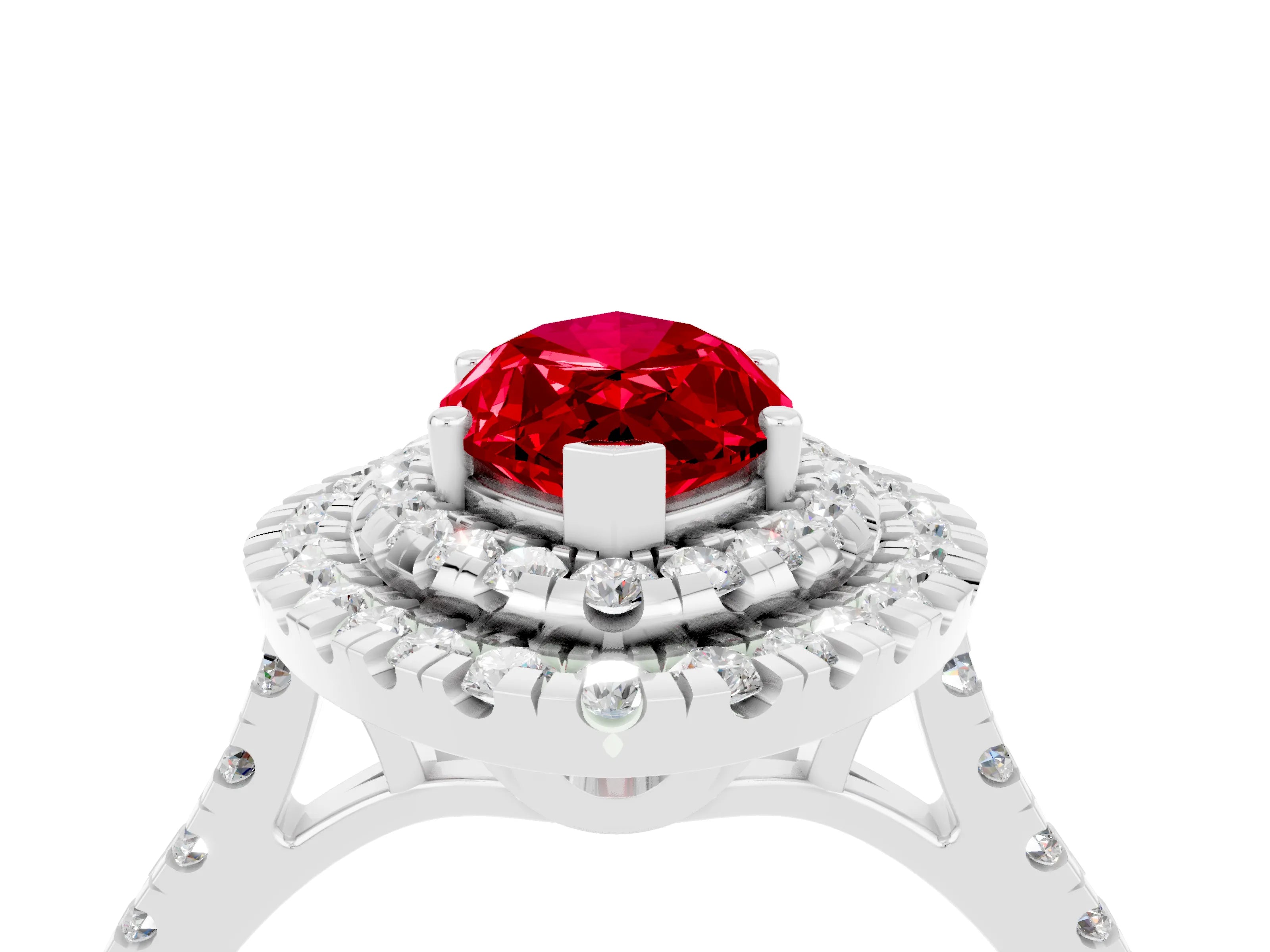 White gold Double Halo Marquise Cut Ruby Pavé Band with Four-Prong Setting_4