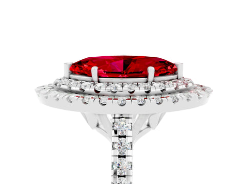 White gold Double Halo Marquise Cut Ruby Pavé Band with Four-Prong Setting_5