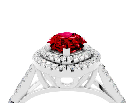 White gold Double Halo Marquise Cut Ruby Pavé Split Shank Ring with Prong Setting_4
