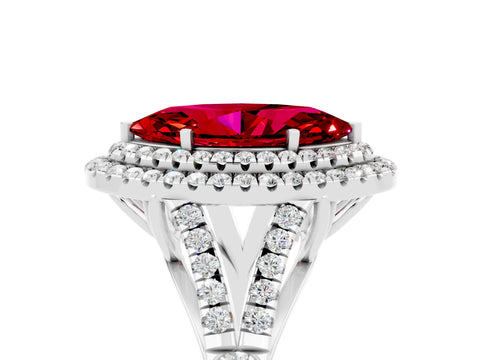White gold Double Halo Marquise Cut Ruby Pavé Split Shank Ring with Prong Setting_5