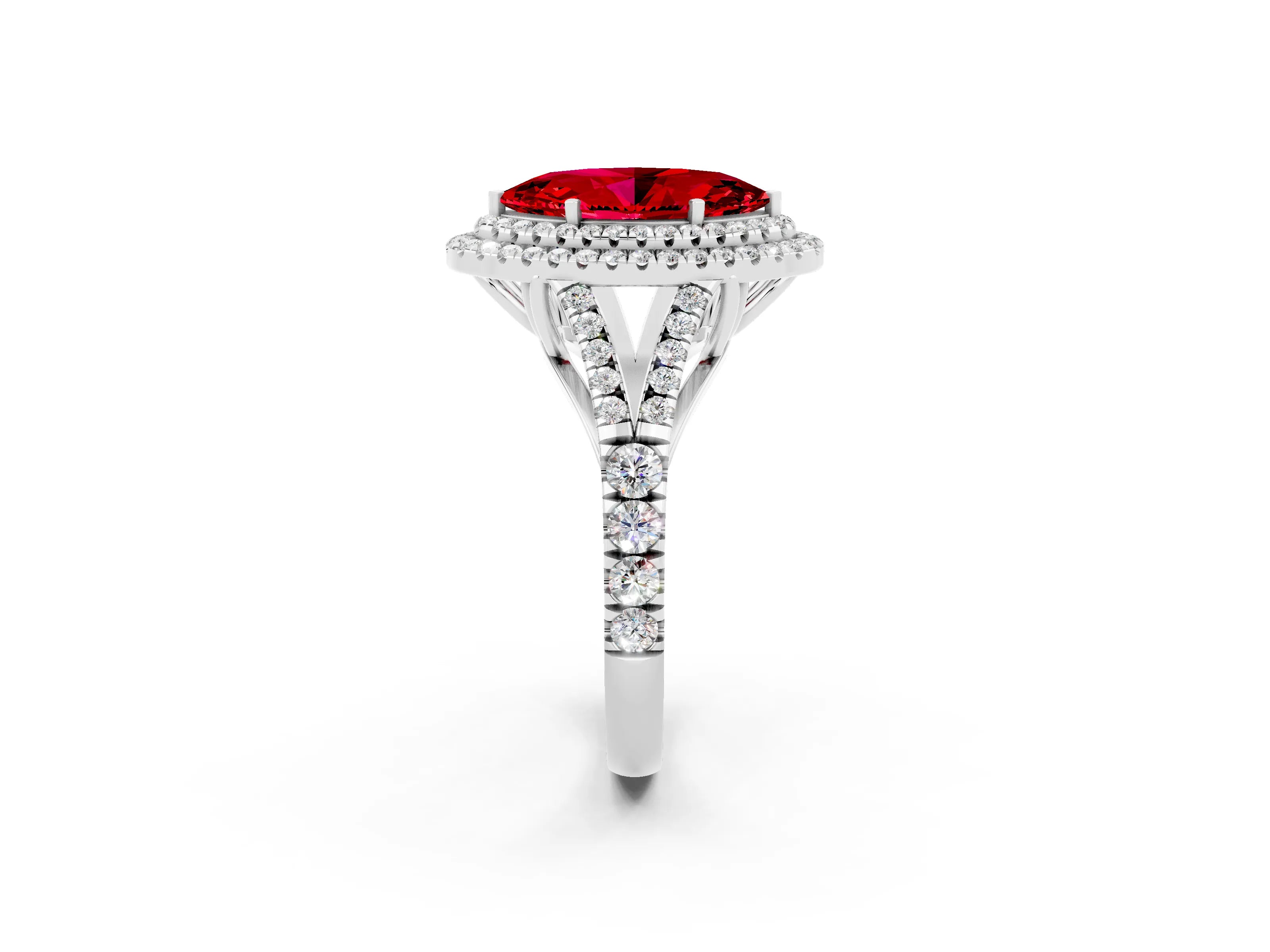 White gold Double Halo Marquise Cut Ruby Split Shank Engagement Ring with Four-Prong Setting_2