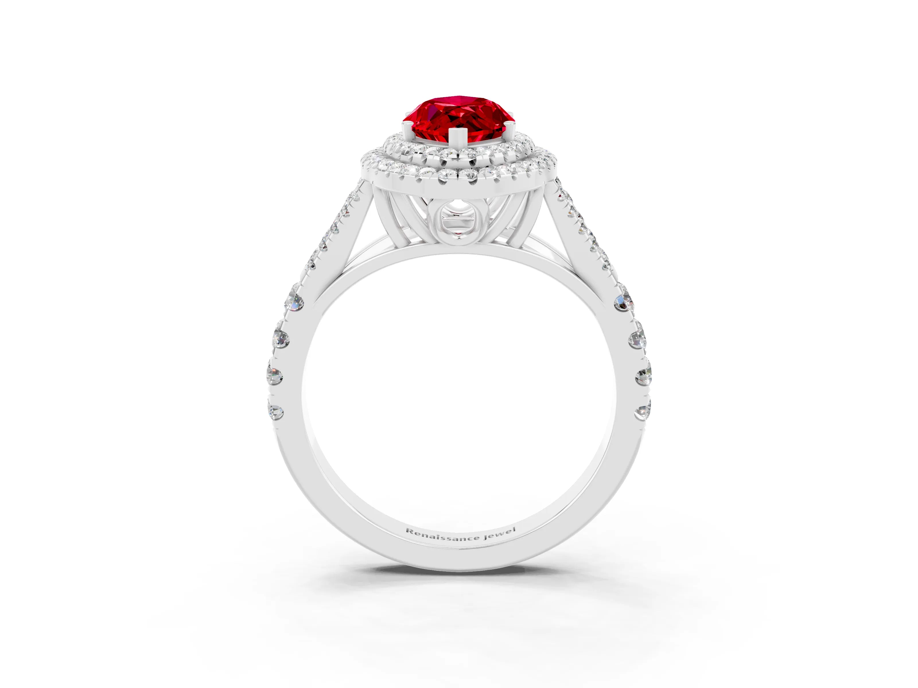 White gold Double Halo Marquise Cut Ruby Split Shank Engagement Ring with Four-Prong Setting_3