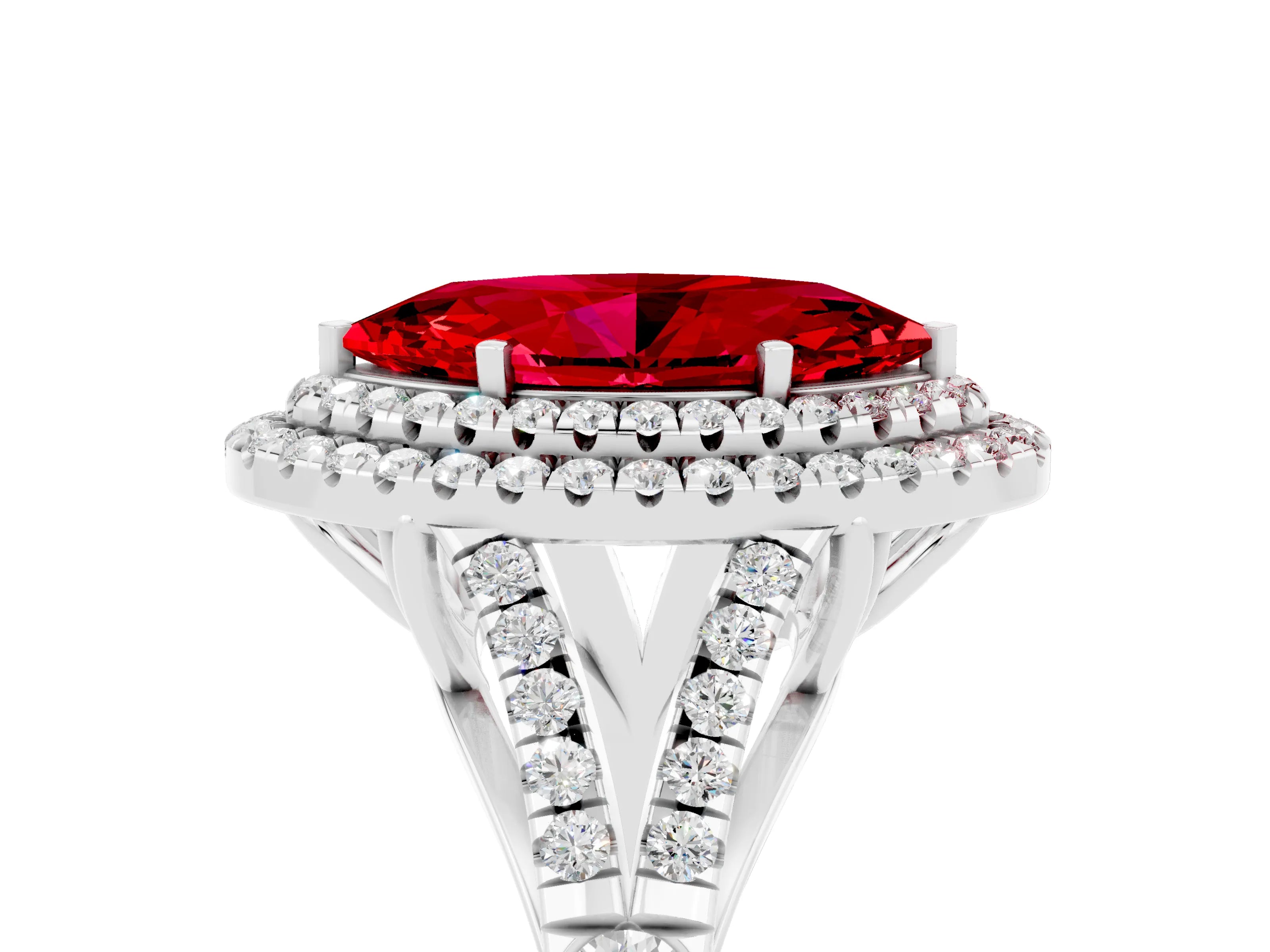 White gold Double Halo Marquise Cut Ruby Split Shank Engagement Ring with Four-Prong Setting_5