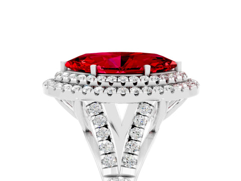 White gold Double Halo Marquise Cut Ruby Split Shank Engagement Ring with Four-Prong Setting_5