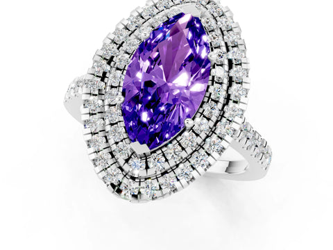 White gold Double Halo Marquise Cut Tanzanite Pavé Band with Four-Prong Setting_1