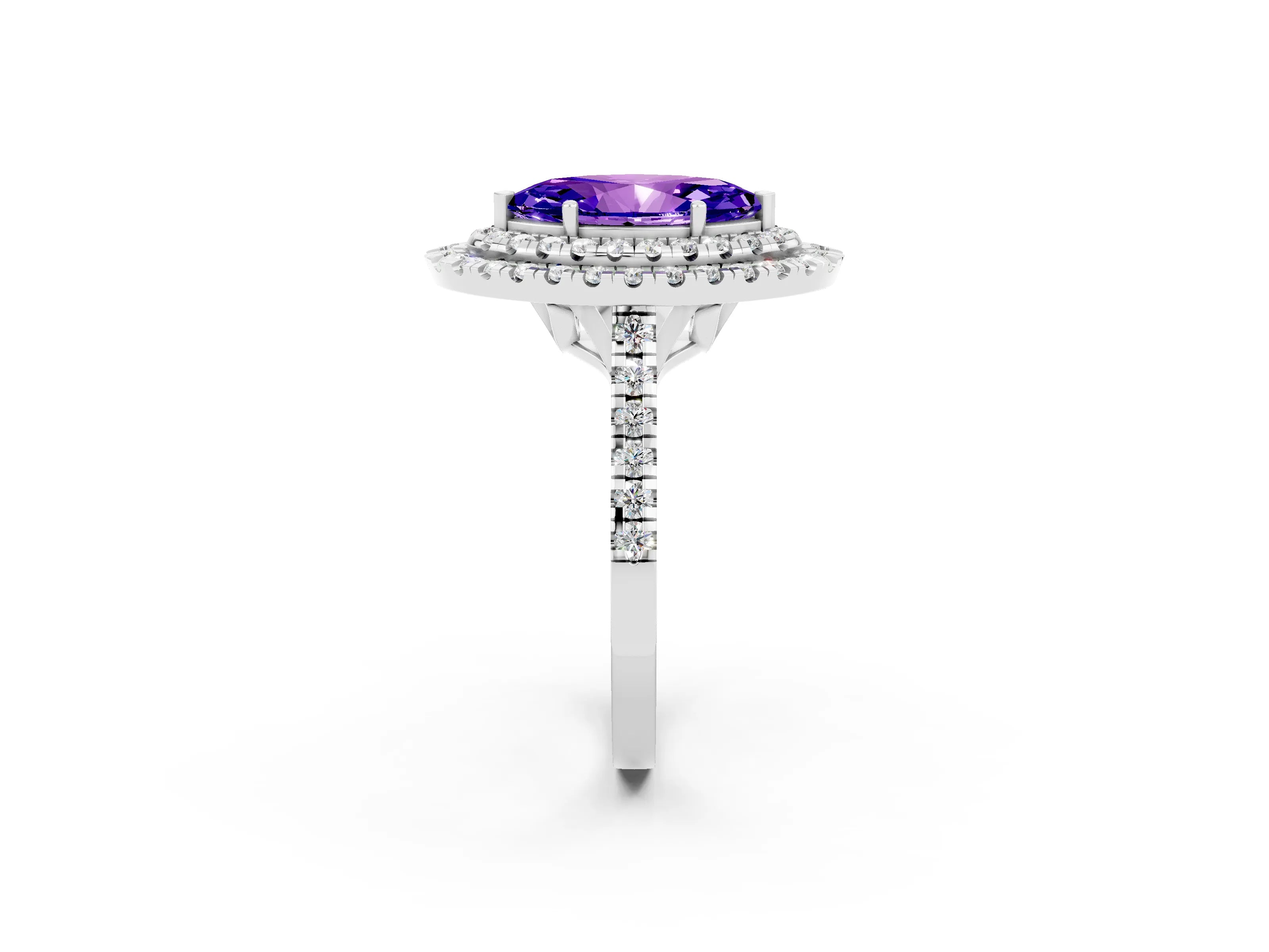 White gold Double Halo Marquise Cut Tanzanite Pavé Band with Four-Prong Setting_2