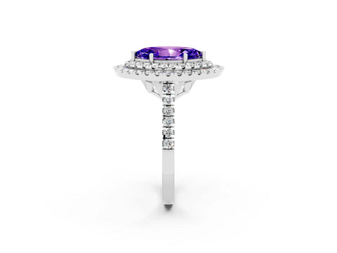 White gold Double Halo Marquise Cut Tanzanite Pavé Band with Four-Prong Setting_2