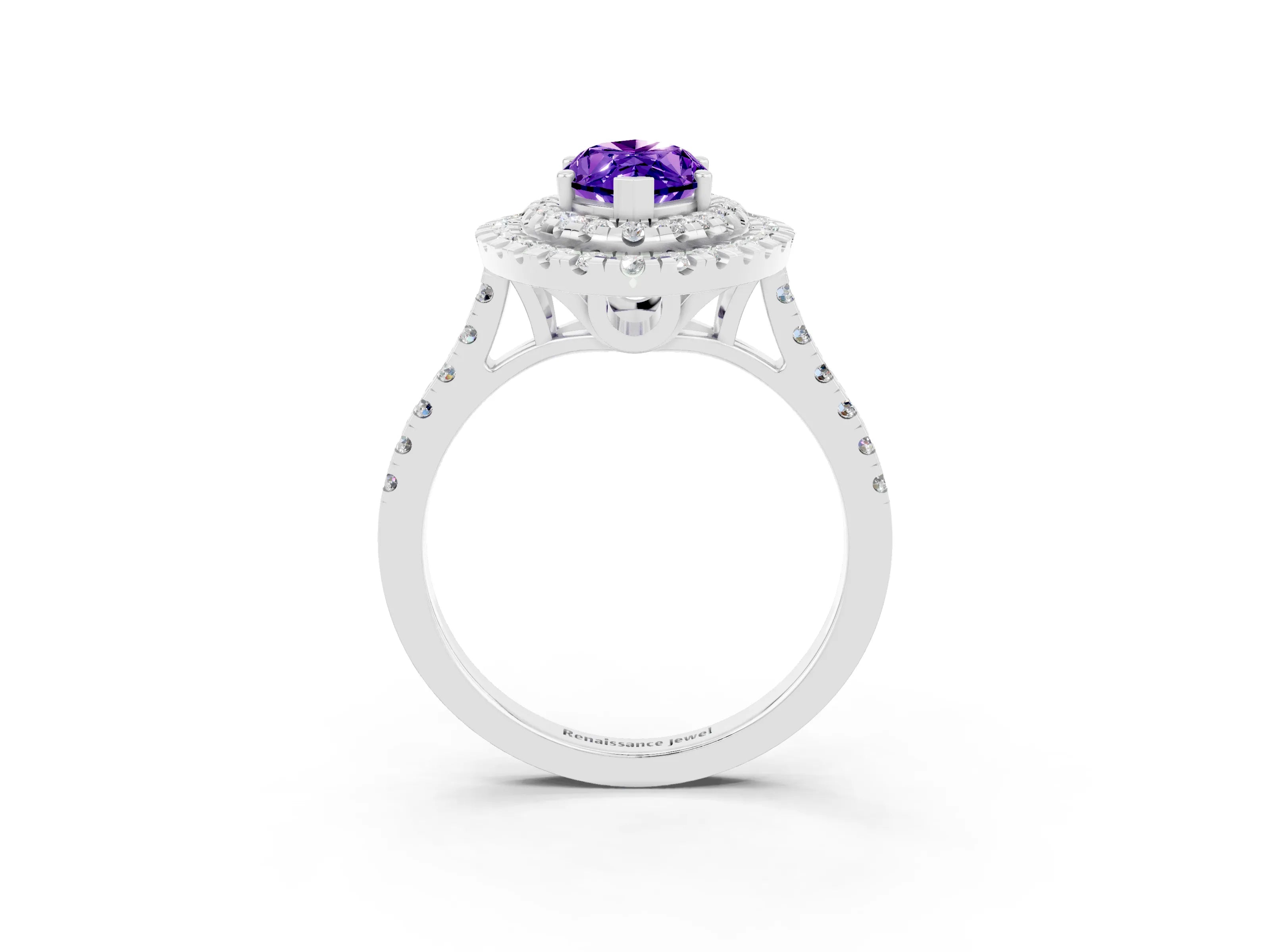 White gold Double Halo Marquise Cut Tanzanite Pavé Band with Four-Prong Setting_3