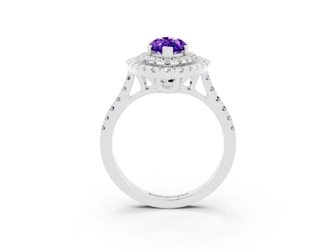 White gold Double Halo Marquise Cut Tanzanite Pavé Band with Four-Prong Setting_3