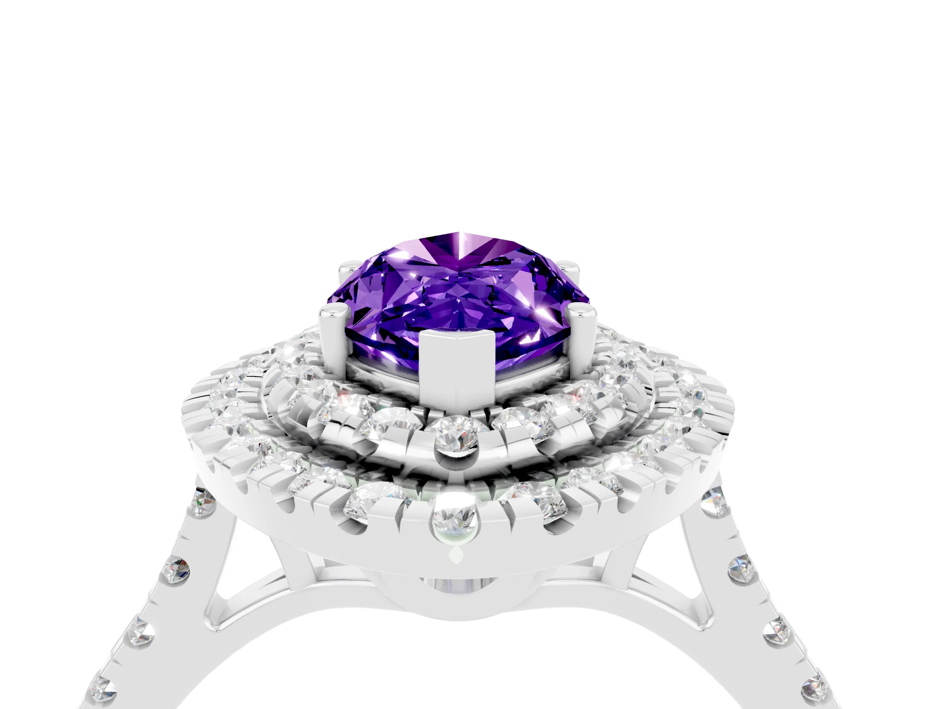 White gold Double Halo Marquise Cut Tanzanite Pavé Band with Four-Prong Setting_4