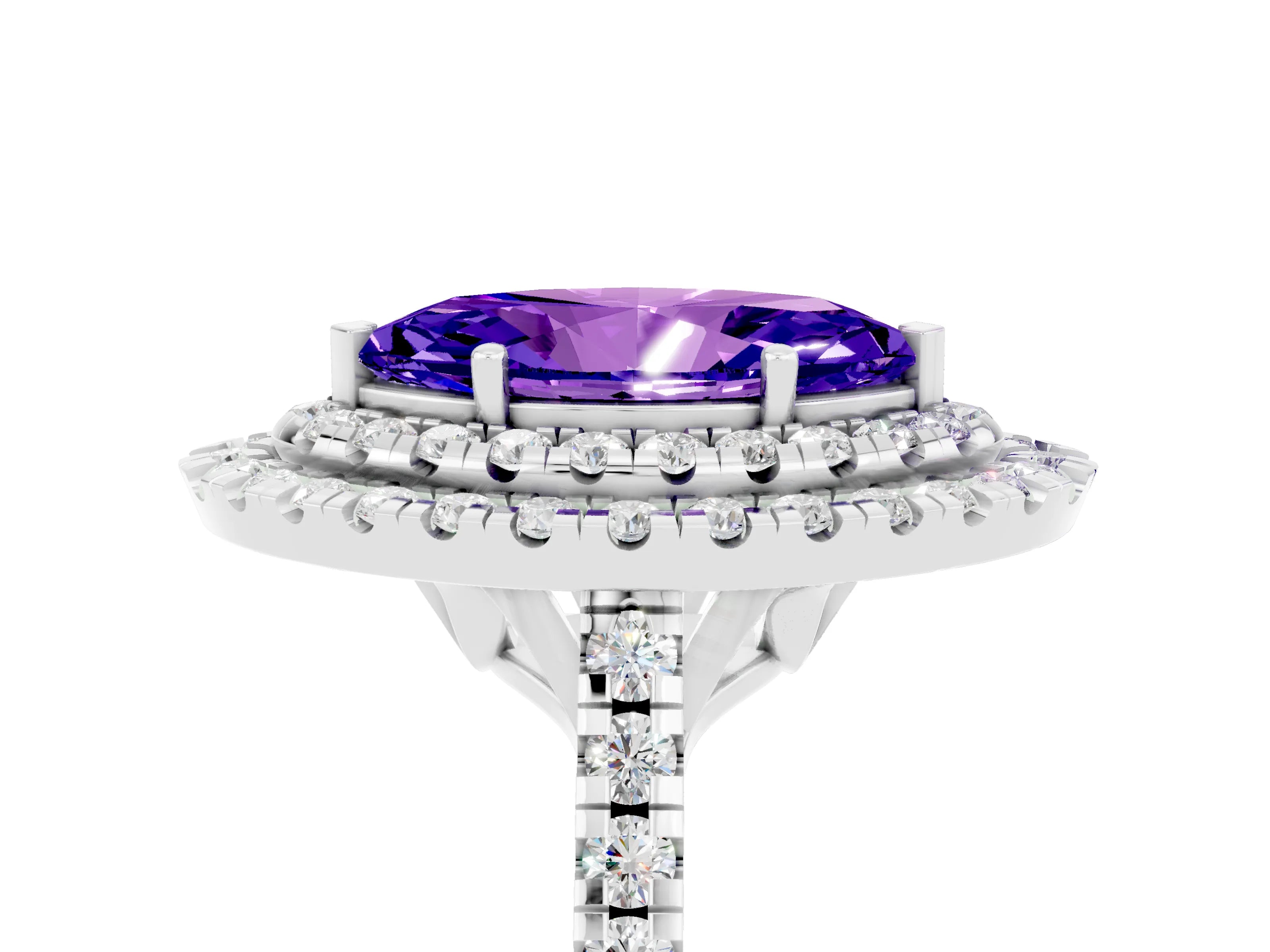 White gold Double Halo Marquise Cut Tanzanite Pavé Band with Four-Prong Setting_5