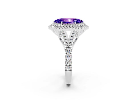 White gold Double Halo Marquise Cut Tanzanite Pavé Split Shank Ring with Prong Setting_2