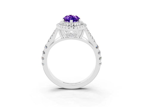 White gold Double Halo Marquise Cut Tanzanite Pavé Split Shank Ring with Prong Setting_3