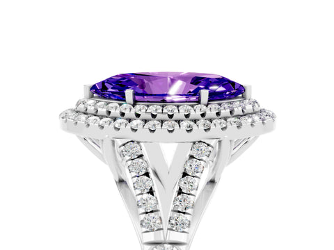 White gold Double Halo Marquise Cut Tanzanite Pavé Split Shank Ring with Prong Setting_5