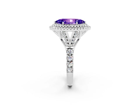 White gold Double Halo Marquise Cut Tanzanite Split Shank Engagement Ring with Four-Prong Setting_2