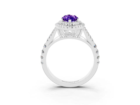 White gold Double Halo Marquise Cut Tanzanite Split Shank Engagement Ring with Four-Prong Setting_3