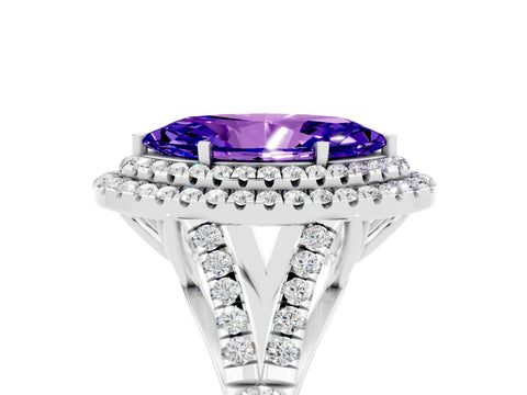 White gold Double Halo Marquise Cut Tanzanite Split Shank Engagement Ring with Four-Prong Setting_5