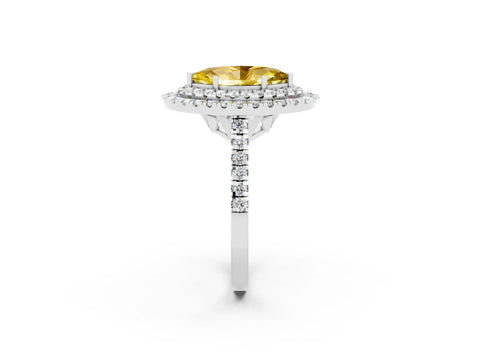 White gold Double Halo Marquise Cut Yellow Sapphire Pavé Band with Four-Prong Setting_26