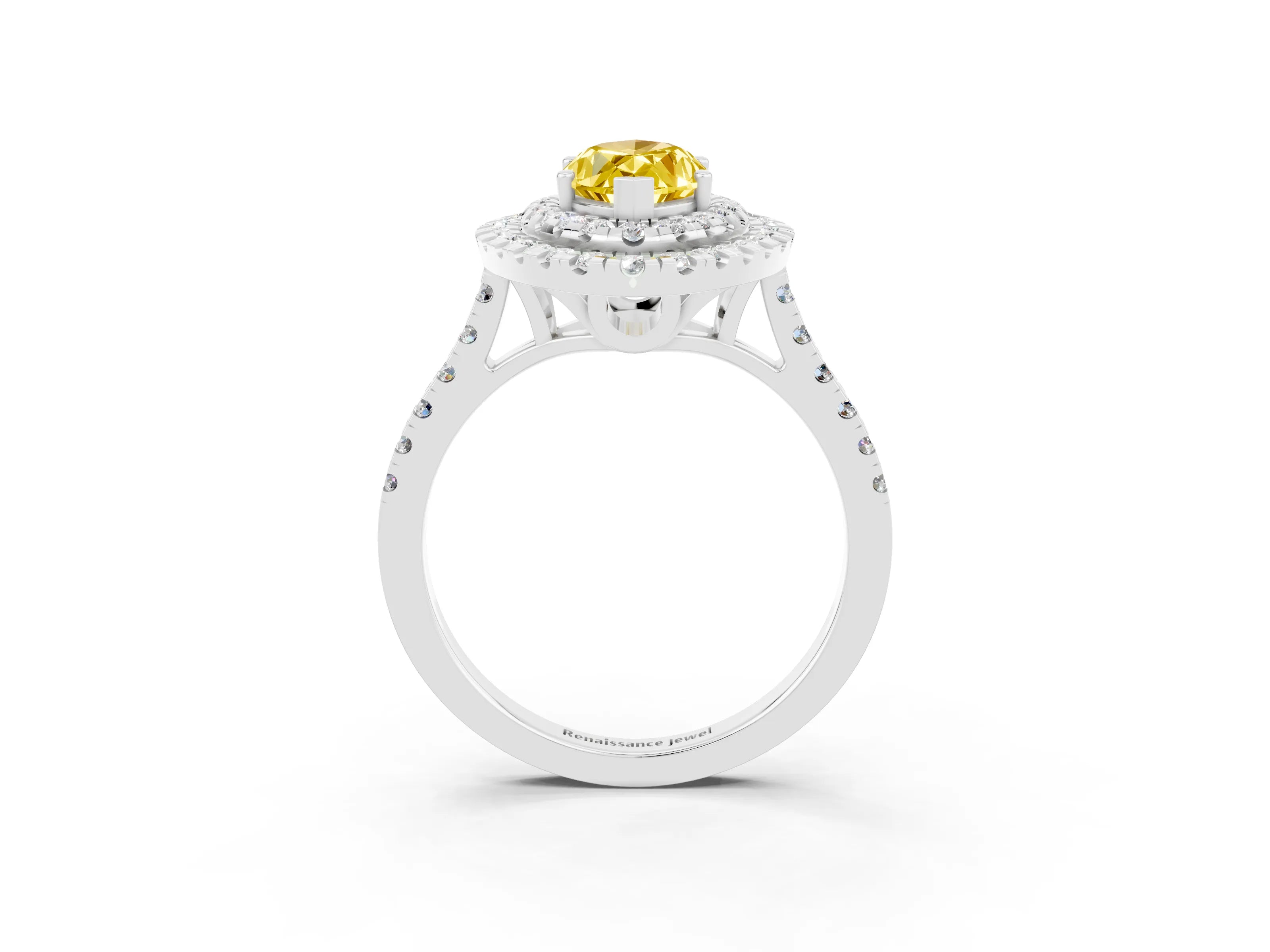 White gold Double Halo Marquise Cut Yellow Sapphire Pavé Band with Four-Prong Setting_27