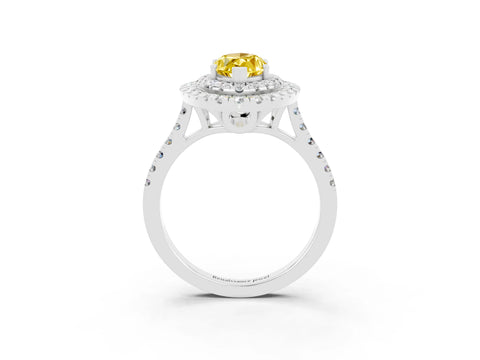 White gold Double Halo Marquise Cut Yellow Sapphire Pavé Band with Four-Prong Setting_27