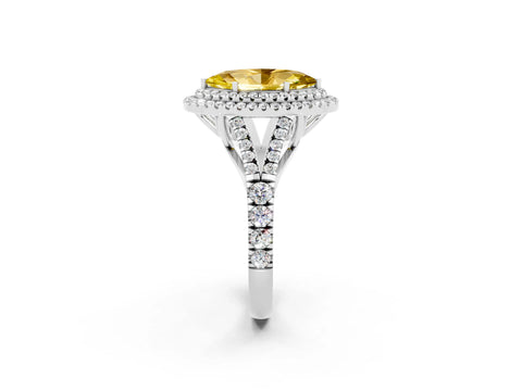 White gold Double Halo Marquise Cut Yellow Sapphire Pavé Split Shank Ring with Prong Setting_2