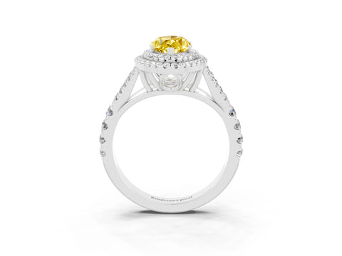 White gold Double Halo Marquise Cut Yellow Sapphire Pavé Split Shank Ring with Prong Setting_3