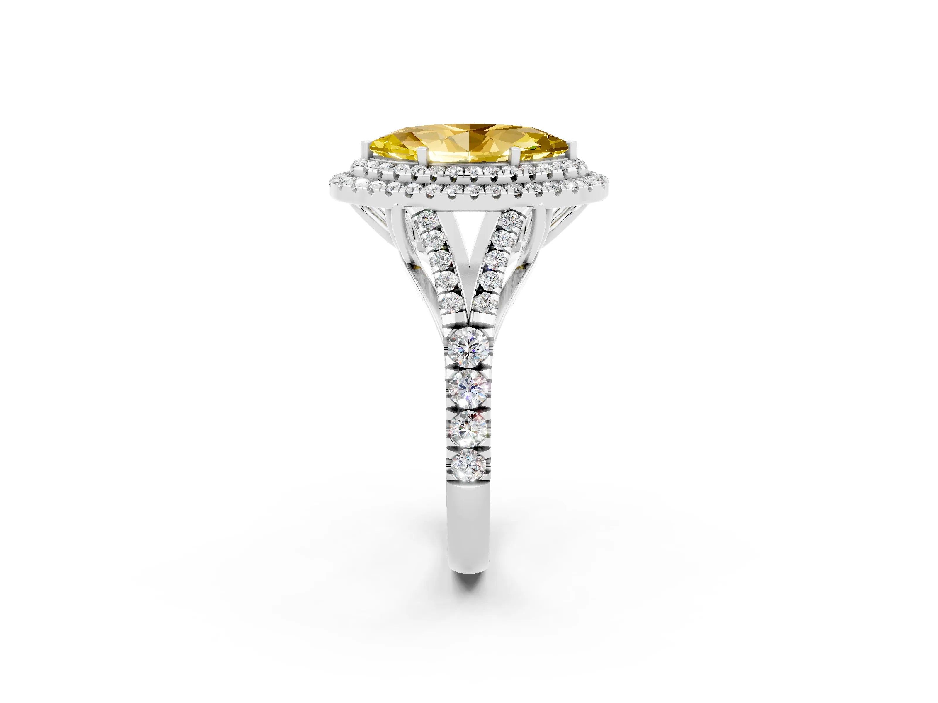 White gold Double Halo Marquise Cut Yellow Sapphire Split Shank Engagement Ring with Four-Prong Setting_2