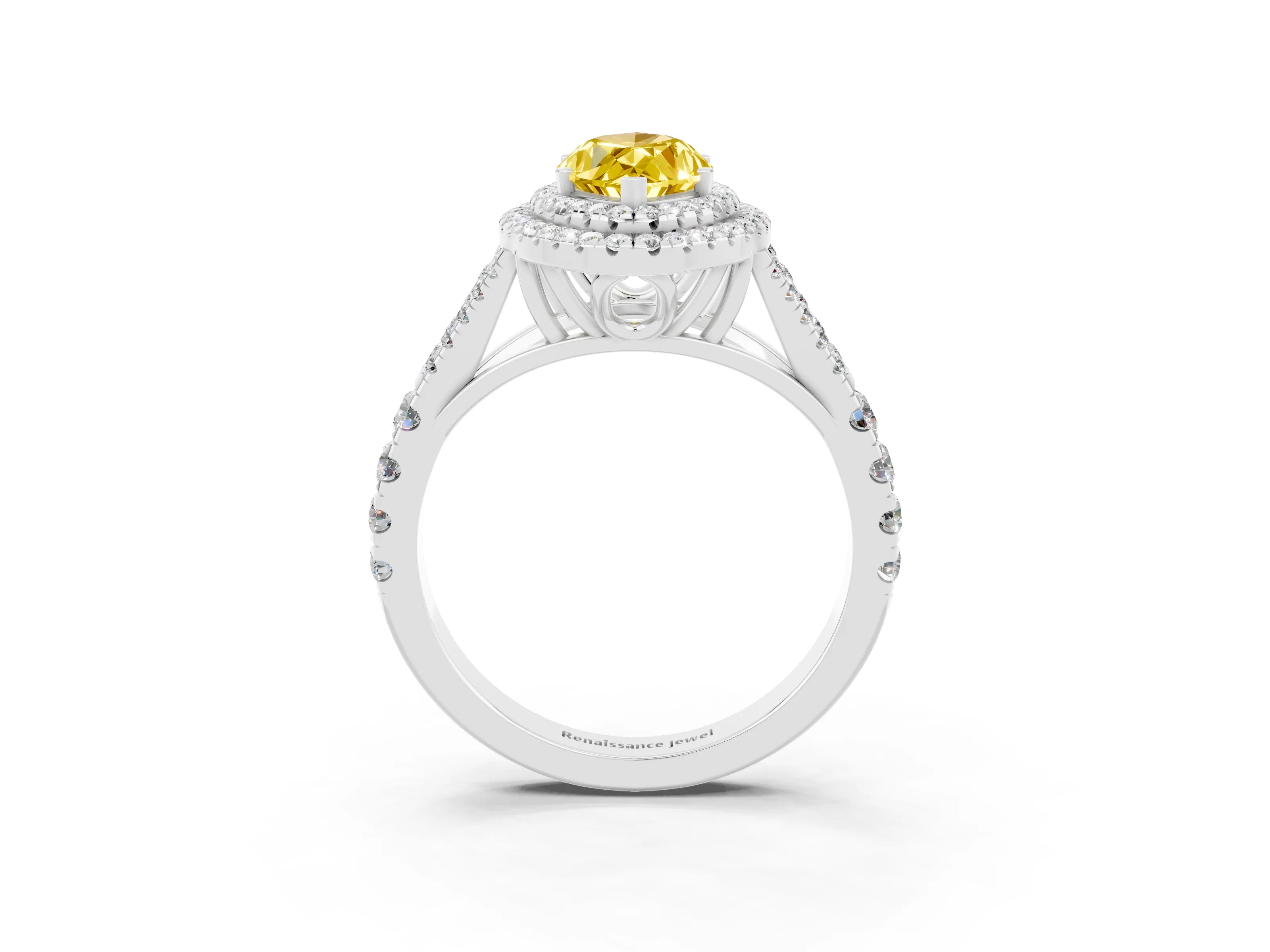 White gold Double Halo Marquise Cut Yellow Sapphire Split Shank Engagement Ring with Four-Prong Setting_3