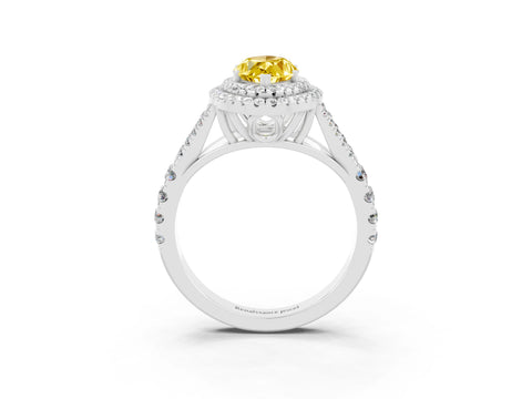 White gold Double Halo Marquise Cut Yellow Sapphire Split Shank Engagement Ring with Four-Prong Setting_3