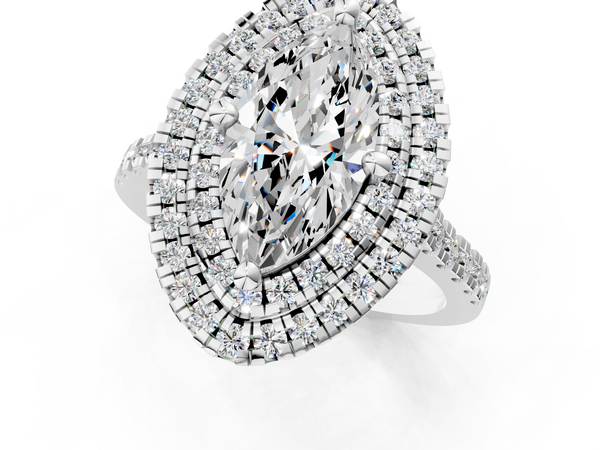 Sterling Silver Marquise Double Halo Pave Engagement Ring Setting