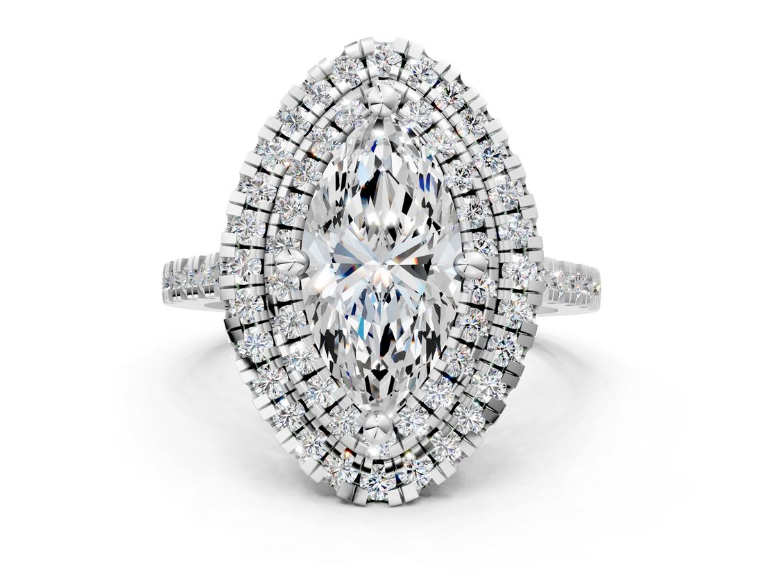 White gold Double Halo Marquise Diamond Pave Band with Four-Prong Setting_71