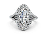 White gold Double Halo Marquise-Shaped Split Shank Diamond Ring with Prong Setting_20