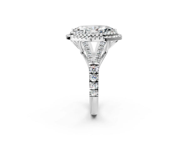 White gold Marquise Cut Diamond Double Halo Ring with Split Shank and Prong Setting