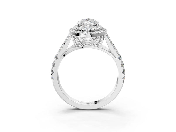 White gold Marquise Cut Diamond Double Halo Ring with Split Shank and Prong Setting