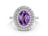 White gold Double Halo Oval Cut Amethyst Pavé Band with Four-Prong Setting