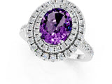 White gold Double Halo Oval Cut Amethyst Pavé Band with Four-Prong Setting_1
