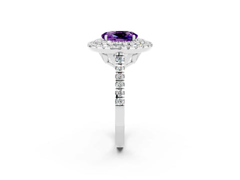 White gold Double Halo Oval Cut Amethyst Pavé Band with Four-Prong Setting_2