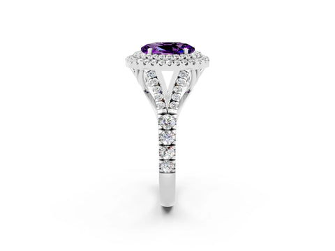 White gold Double Halo Oval Cut Amethyst Split Shank Engagement Ring with Four-Prong Setting_2