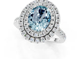 White gold Double Halo Oval Cut Aquamarine Pavé Band with Four-Prong Setting_1