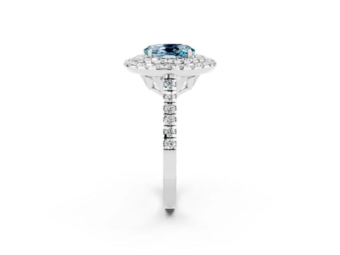 White gold Double Halo Oval Cut Aquamarine Pavé Band with Four-Prong Setting_2