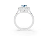 White gold Double Halo Oval Cut Aquamarine Pavé Band with Four-Prong Setting_3